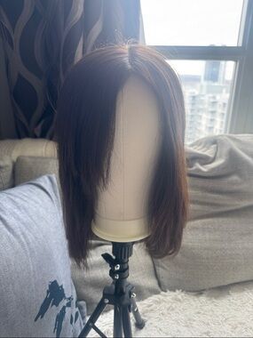 Women's Straight Brown human hair topper wig